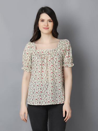 Summer Cotton Top With Puffed Sleeves. (Cream)
