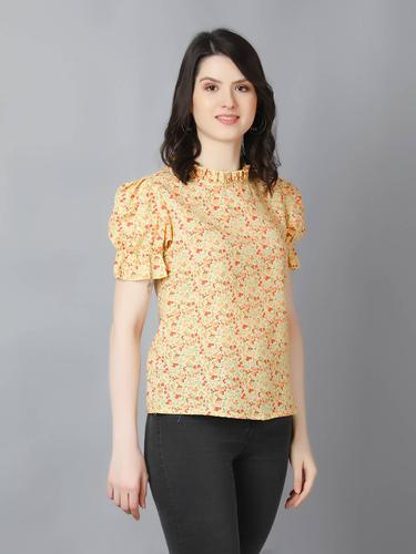 Printed Floral Cotton Ruffle Sleeve Summer Top (Lemon Floral)