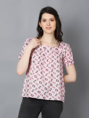 Summer Cotton Top With Puffed Sleeves. (Pink)