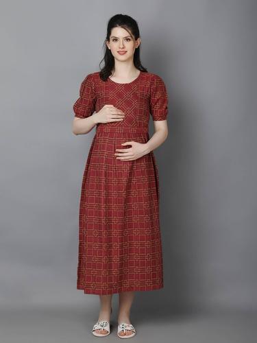 Maternity Feeding Dress With Zippers For Easy Nursing. (Wine)