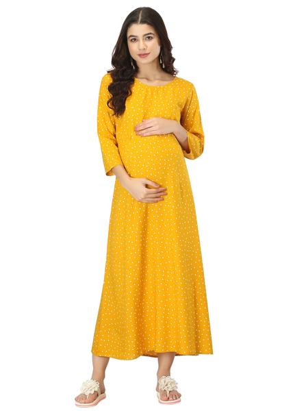 Rayon Maternity Feeding Dress With Zippers For Nursing. (Mustard)
