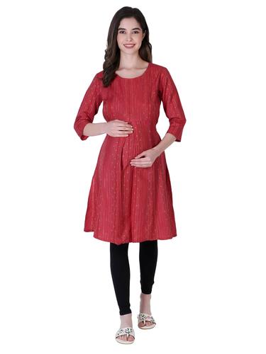 Maternity Feeding Kurti With Zippers. (Red)
