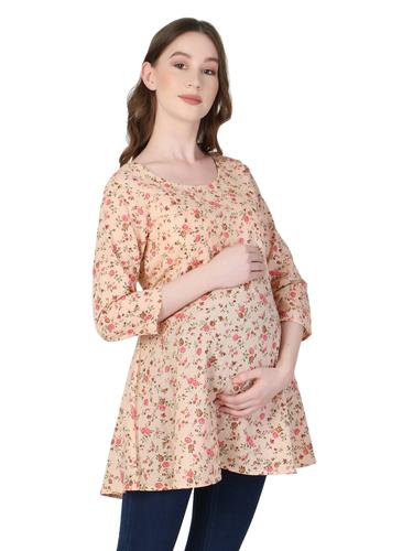 Cotton Maternity Feeding Top With Zippers. (Peach)