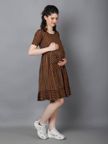 Maternity Feeding Dress With Zippers. (Brown)