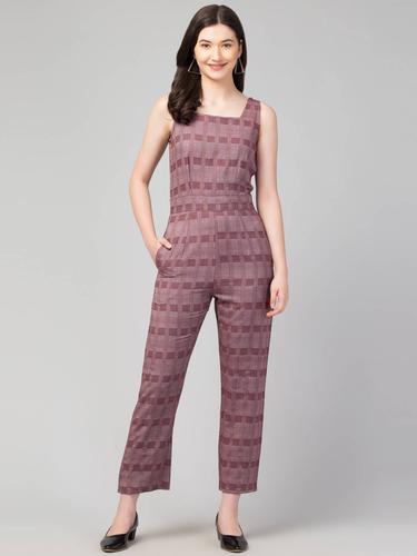 Square Neck Cut Sleeved Jumpsuit. (Wine)