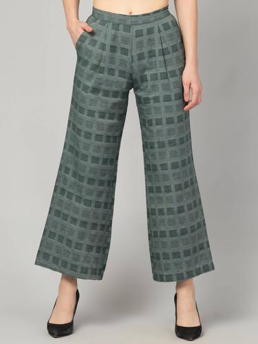 Wide Legged Trousers With Side Zip. (Green)