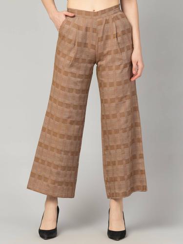 Wide Legged Trousers With Side Zip. (Brown)