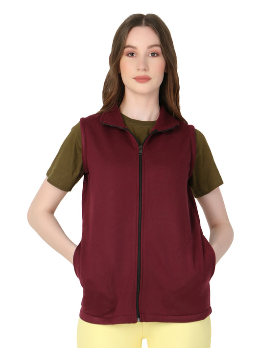 Hi Neck Fleece Jacket With Full Zipper Collar | Stylish Winter Wear For Women.