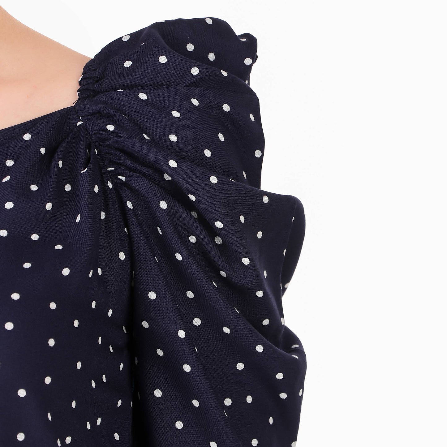 Rayon Polka Summer Peplum Top With Puffed Sleeves