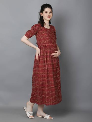 Maternity Feeding Dress With Zippers For Easy Nursing. (Wine)