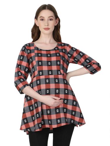 Cotton Maternity Feeding Top With Zippers. (Scarlet)