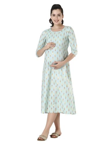Cotton Maternity Nursing Dress With Zippers. (Mint)