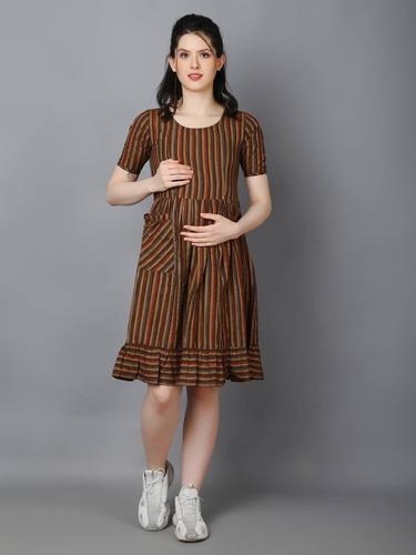Maternity Feeding Dress With Zippers. (Brown)