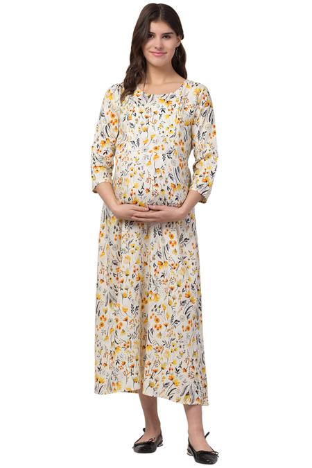 Rayon Maternity Feeding Dress With Zippers For Nursing. (Cream)