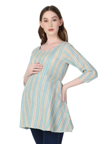 Cotton Maternity Feeding Top With Zippers. (Sky Blue)