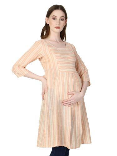 Maternity Feeding Dress With Zippers. (Peach)