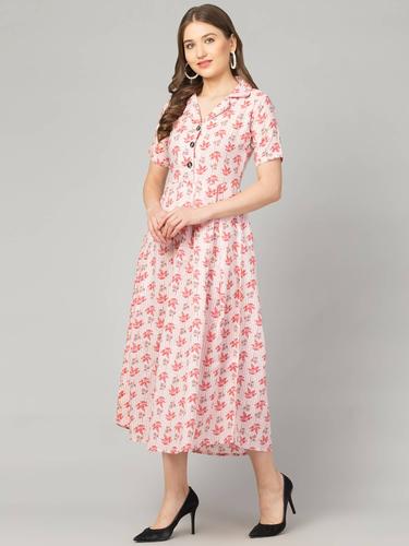 Floral Cotton Notch Collared Dress. (Blush)