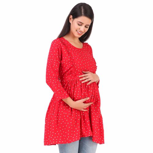 Rayon Stylish Maternity Feeding Top. (Red)