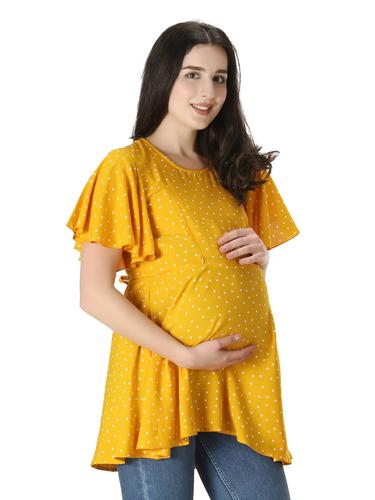 Maternity Feeding Rayon Top With Umbrella Sleeves. (Mustard)