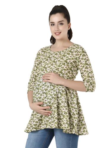 Cotton Maternity Feeding Top With Zippers. (Green)