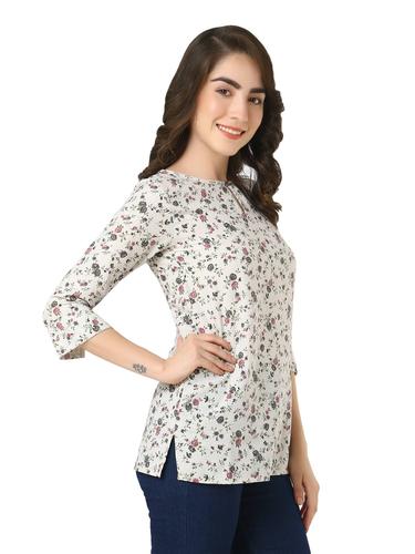 Cotton Short Printed Kurti For Jeans. (Grey)