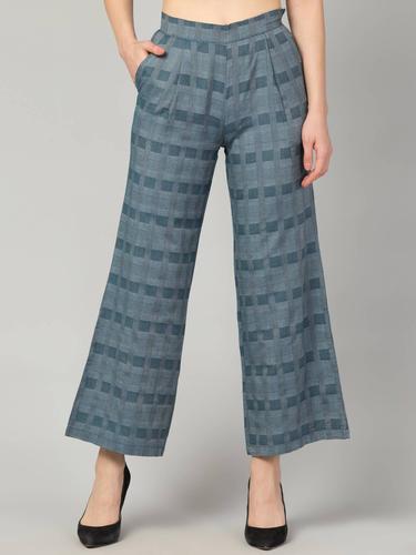 Wide Legged Trousers With Side Zip. (Blue)