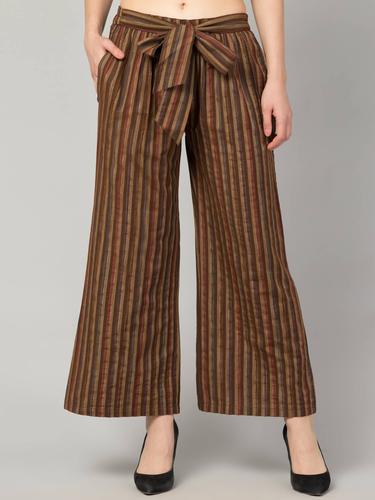 Striped Wide Legged Trousers. (Brown)