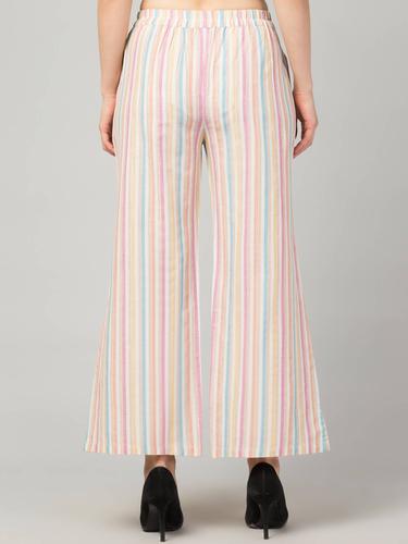 Striped Wide Legged Trousers. (Pearl)