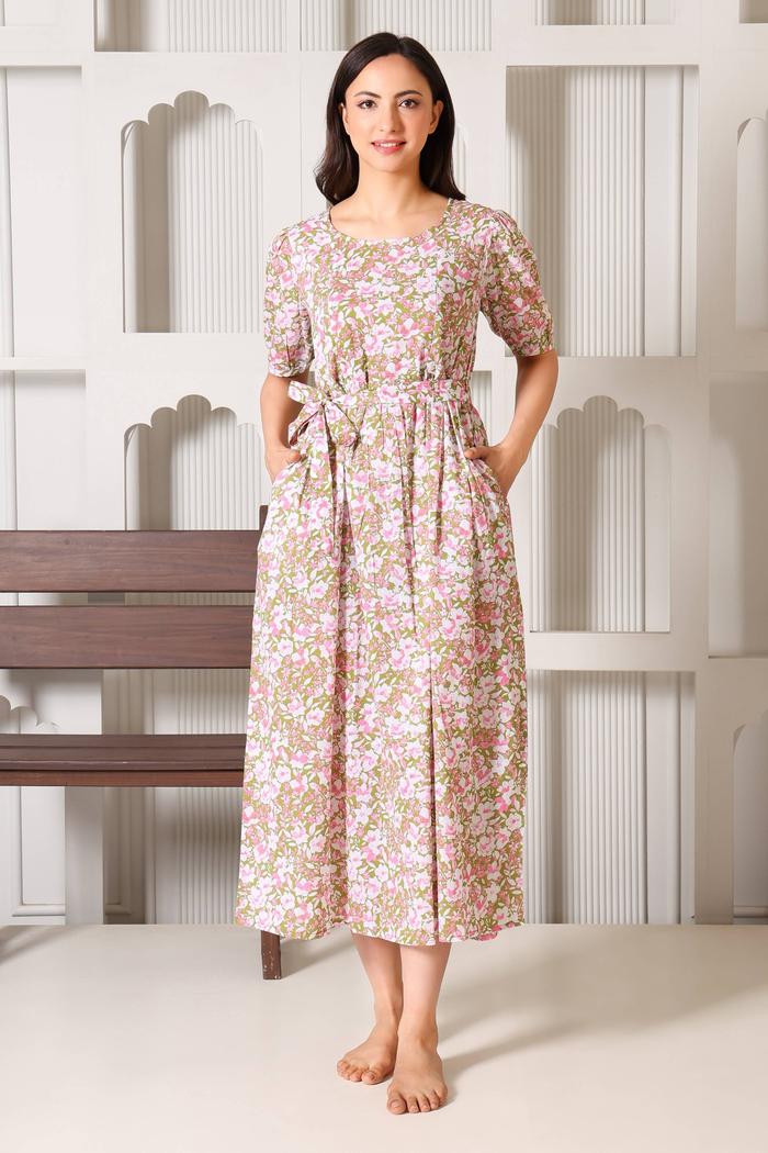 Meadow Bloom Maternity Feeding Dress. (Green)