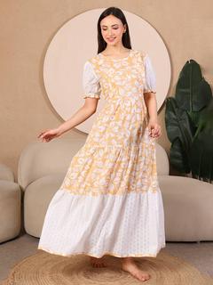 Schiffli Bloom Seamless Maternity Dress. (Mustard)